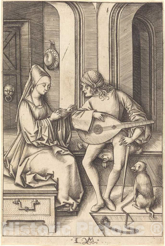 Art Print : Israhel Van Meckenem, The Lute Player and The Singer, c.1499 - Vintage Wall Art