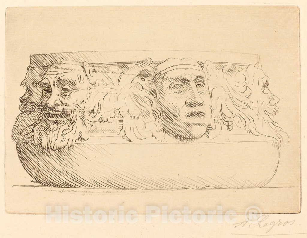 Art Print : Alphonse Legros, Vase with Grotesques (Le vase aux masques) - Vintage Wall Art