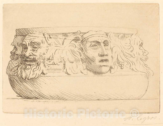 Art Print : Alphonse Legros, Vase with Grotesques (Le vase aux masques) - Vintage Wall Art