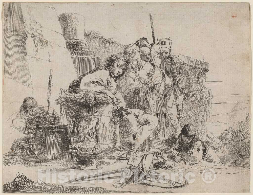 Art Print : Giovanni Battista Tiepolo, Seated Youth Leaning Against an Urn, c.1742 - Vintage Wall Art