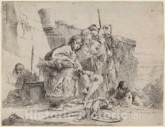 Art Print : Giovanni Battista Tiepolo, Seated Youth Leaning Against an Urn, c.1742 - Vintage Wall Art