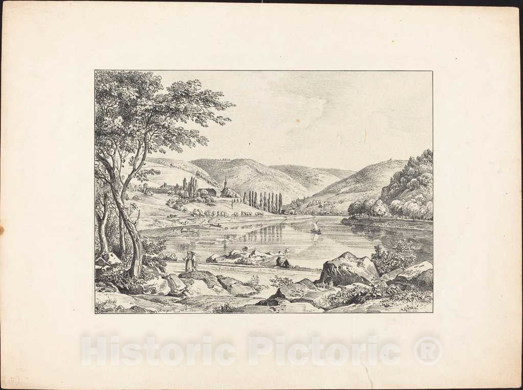 Art Print : Ernst Fries, The Convent of Neuburg from Haarlass, 1829 - Vintage Wall Art