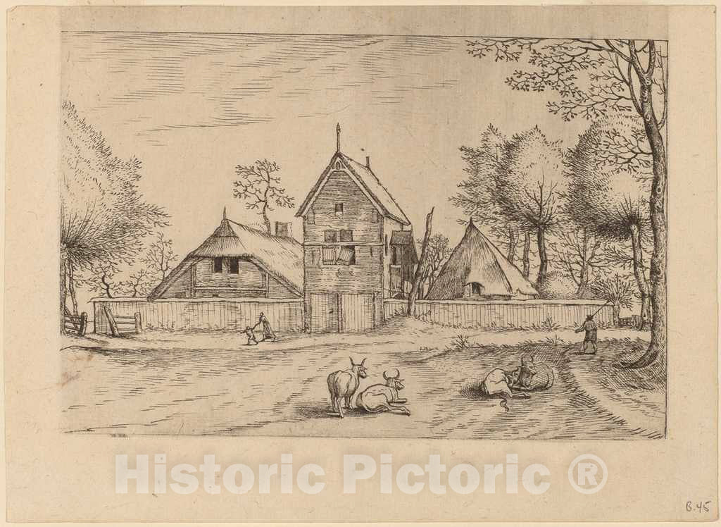 Art Print : Doetechum, Farmstead, c.1560 - Vintage Wall Art