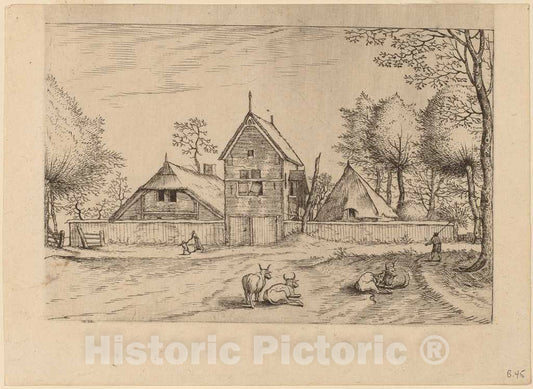 Art Print : Doetechum, Farmstead, c.1560 - Vintage Wall Art