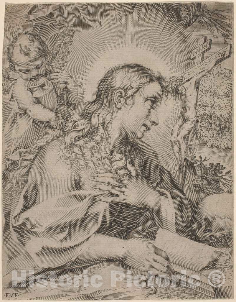 Art Print : Villamena After Vanni, The Penitent Magdalene, First Quarter 17th Century - Vintage Wall Art
