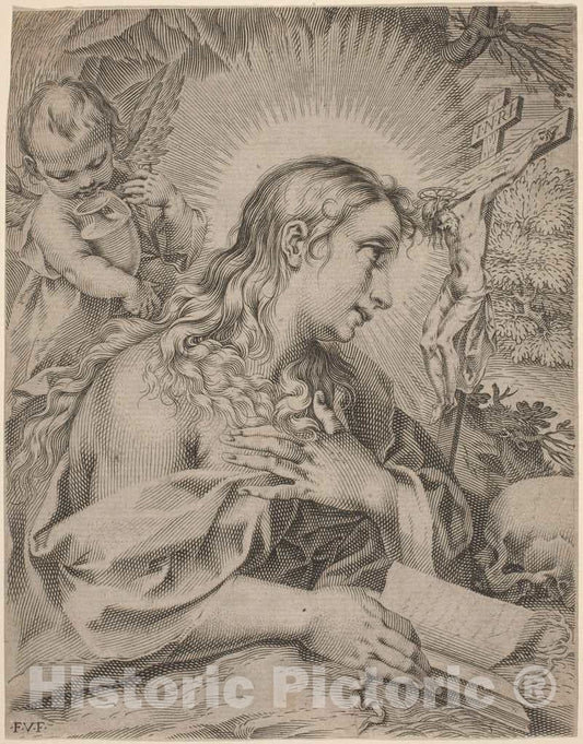 Art Print : Villamena After Vanni, The Penitent Magdalene, First Quarter 17th Century - Vintage Wall Art