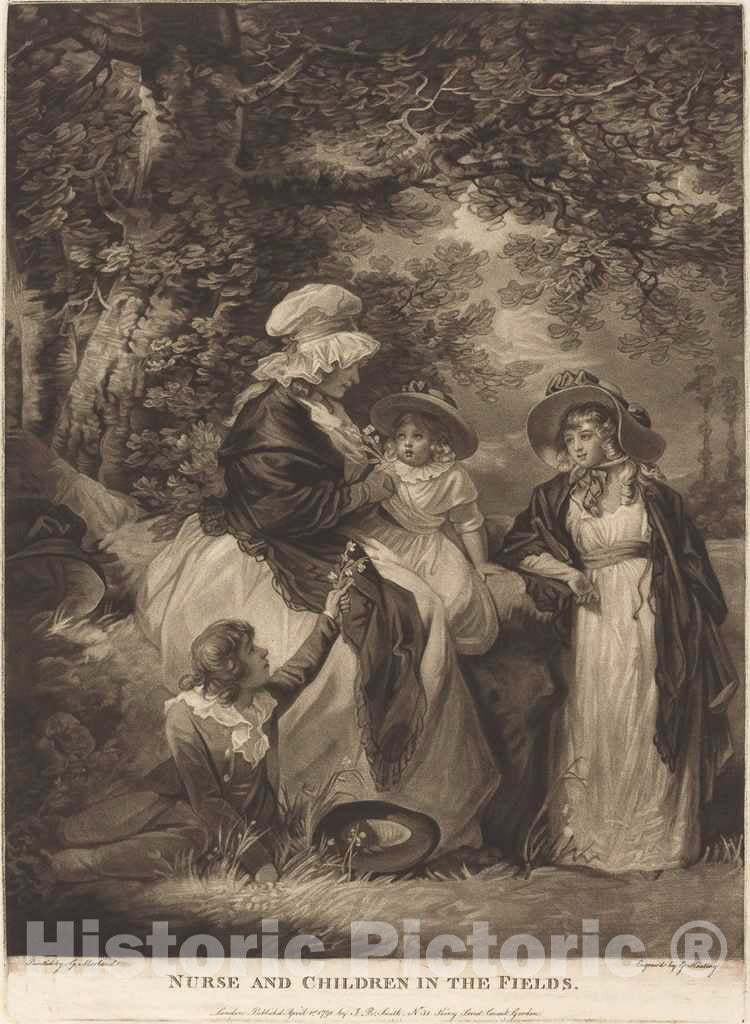 Art Print : Keating After Morland, Nurse and Children in The Fields, 1791 - Vintage Wall Art