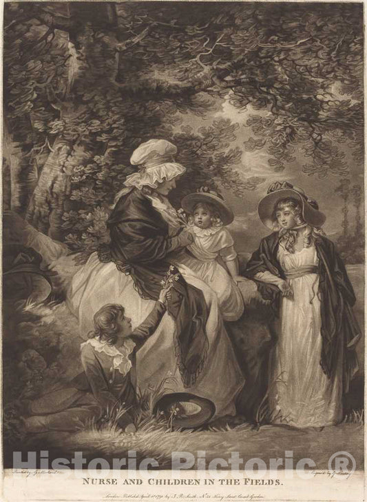 Art Print : Keating After Morland, Nurse and Children in The Fields, 1791 - Vintage Wall Art