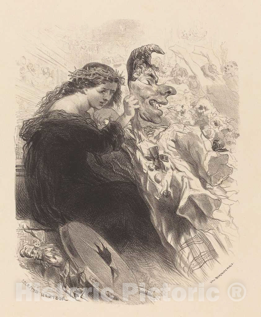 Art Print : CÃ©lestin Nanteuil, The Woman Behind The Mask, 1830s - Vintage Wall Art