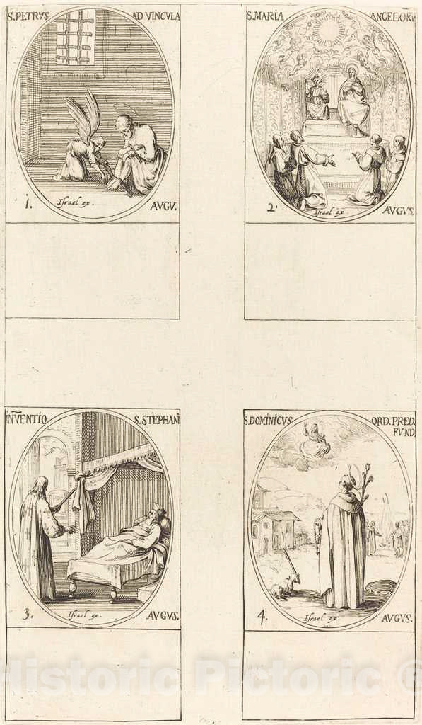 Art Print : Jacques Callot, St. Peter, Apostle; St. Mary of Angels; Discovery of The Body of St. Stephen; St. Dom - Vintage Wall Art