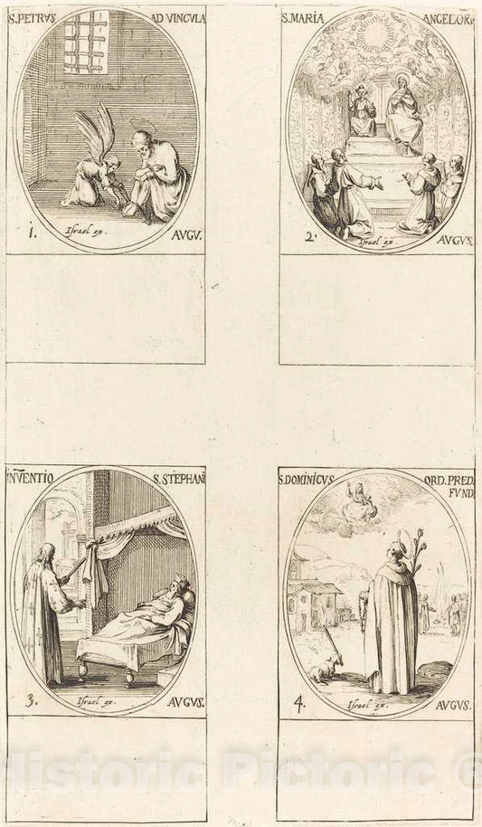 Art Print : Jacques Callot, St. Peter, Apostle; St. Mary of Angels; Discovery of The Body of St. Stephen; St. Dom - Vintage Wall Art
