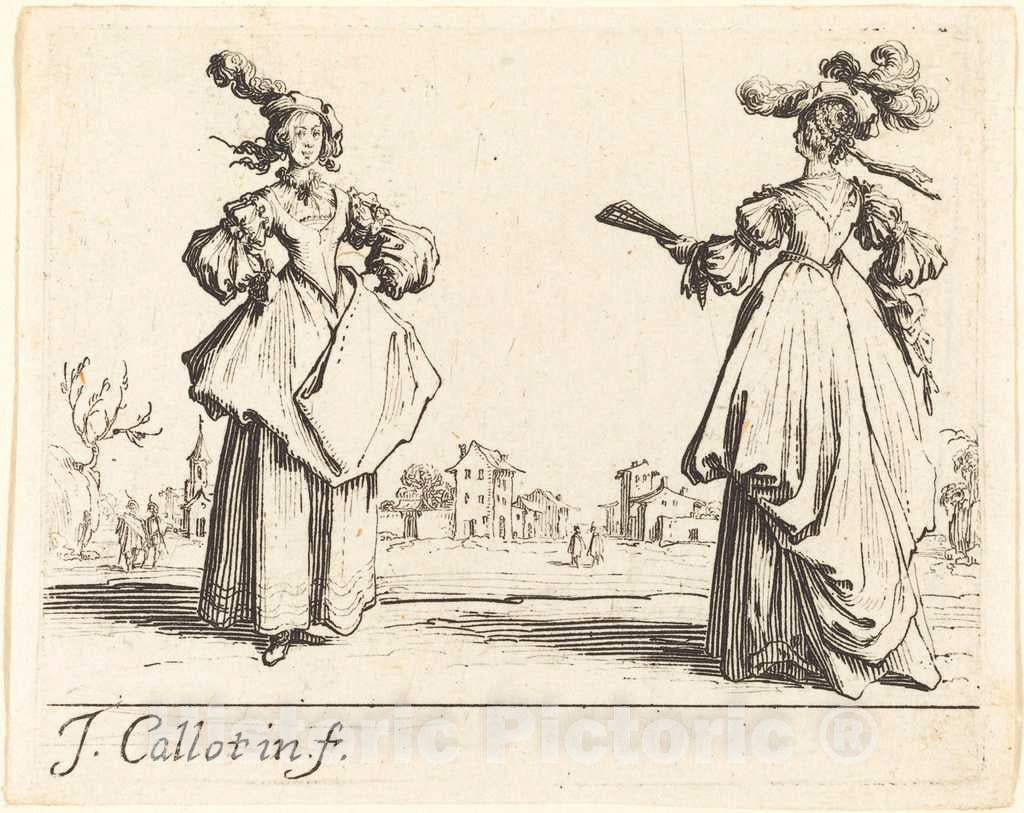 Art Print : Jacques Callot, Two Society Women, c. 1623 - Vintage Wall Art