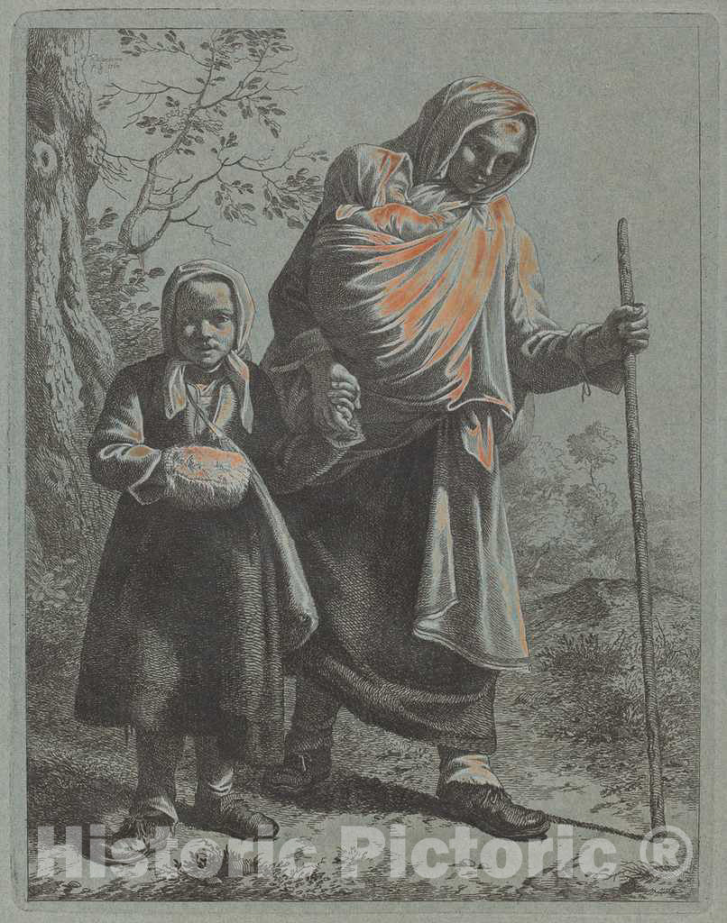 Art Print : Francesco Londonio, Peasant Woman with Baby and Little Girl, c.1762 - Vintage Wall Art