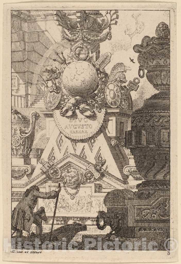 Art Print : Carl SchÃ¼tz, Fantasy of an Antique Trophy to Augustus, c.1775 - Vintage Wall Art