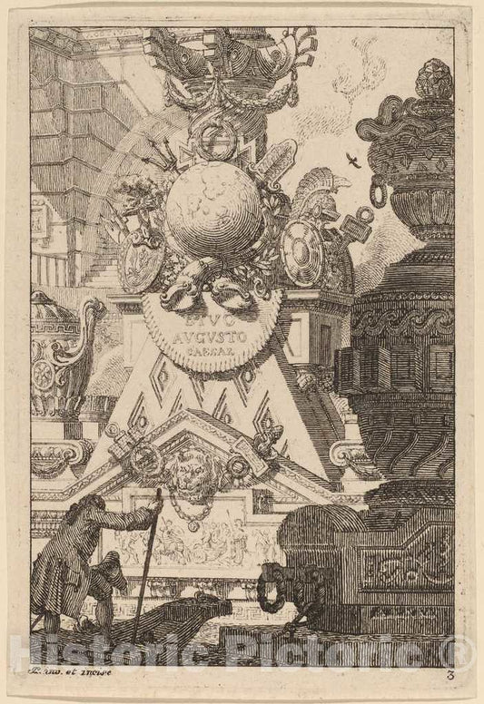 Art Print : Carl SchÃ¼tz, Fantasy of an Antique Trophy to Augustus, c.1775 - Vintage Wall Art