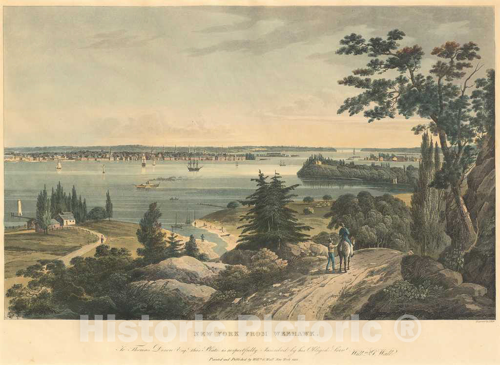 Art Print : Hill. After Guy Wall, New York from Weehawk, 1823 - Vintage Wall Art