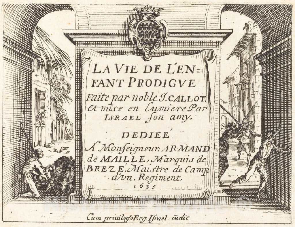 Art Print : Jacques Callot, Frontispiece for The Prodigal Son - Vintage Wall Art