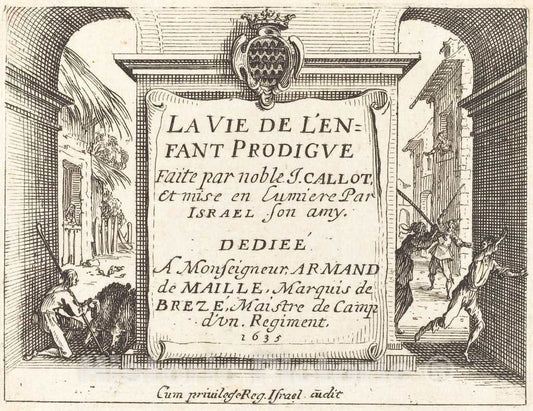 Art Print : Jacques Callot, Frontispiece for The Prodigal Son - Vintage Wall Art