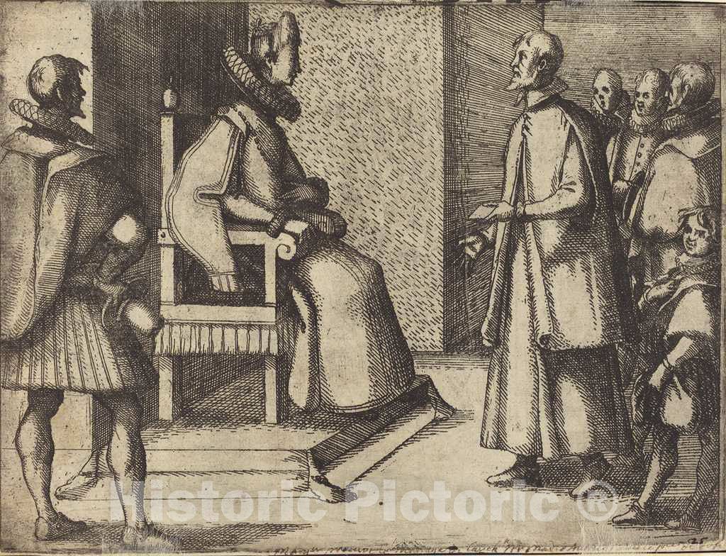 Art Print : Jacques Callot, The Envoy of Tuscany Thanking The Queen [Verso], 1612 - Vintage Wall Art