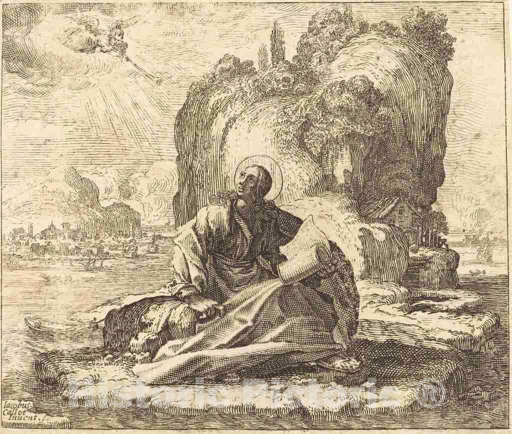 Art Print : Collignon After Jacques Callot, Saint John on The Isle of Patmos - Vintage Wall Art