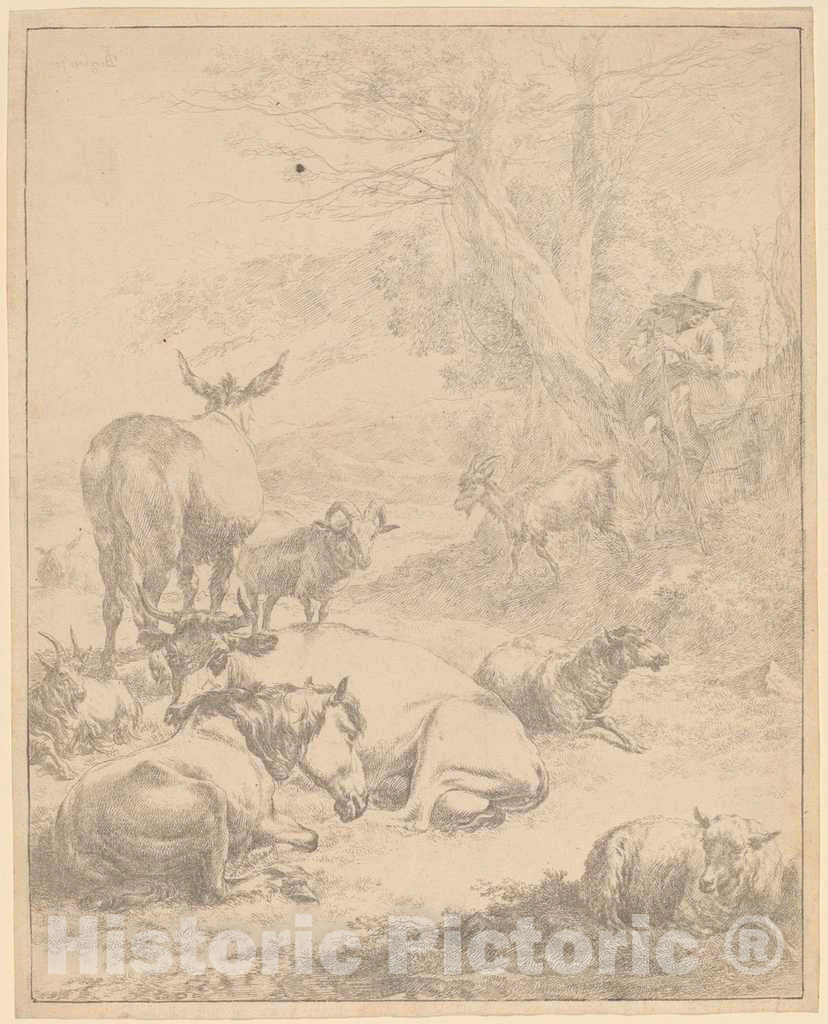 Art Print : Nicolaes Pietersz Berchem, Resting Herd - Vintage Wall Art