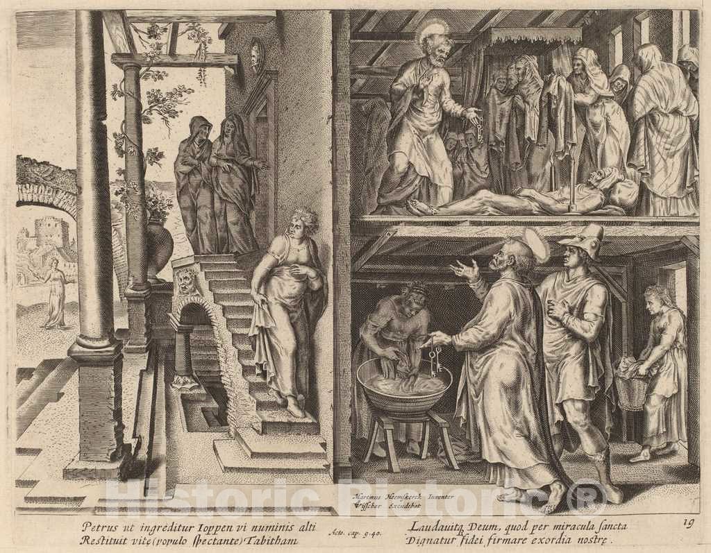 Art Print : Galle After Van Heemskerck, The Raising of Tabitha - Vintage Wall Art