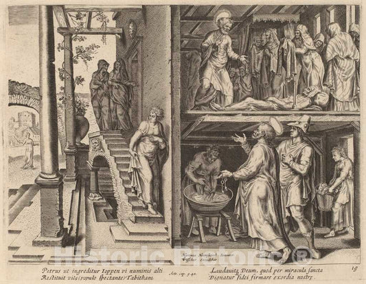 Art Print : Galle After Van Heemskerck, The Raising of Tabitha - Vintage Wall Art
