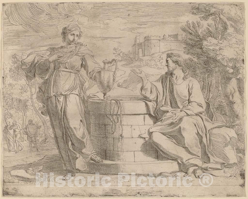 Art Print : Josse de Pape, Christ and The Samaritan Woman - Vintage Wall Art