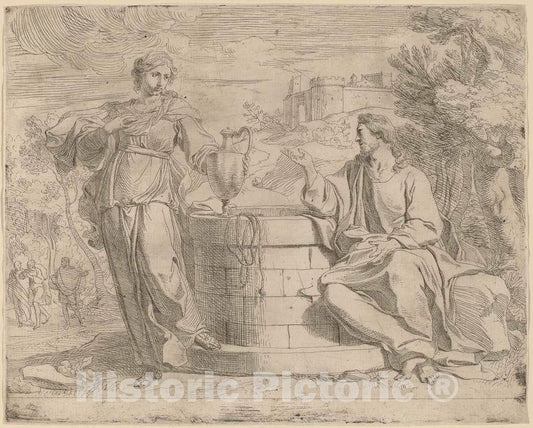 Art Print : Josse de Pape, Christ and The Samaritan Woman - Vintage Wall Art