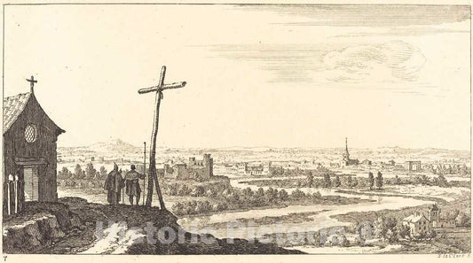 Art Print : SÃ©bastien Le Clerc I, Landscape with Church and Town in Distance, 1673 - Vintage Wall Art