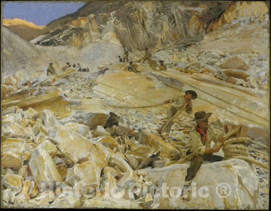 Art Print : John Singer Sargent - Bringing Down Marble from The Quarries to Carrara : Vintage Wall Art