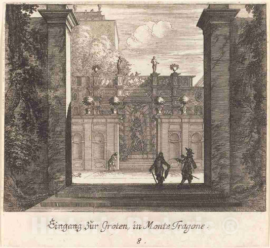 Art Print : KÃ¼sel After Johann Wilhelm Baur, Grotto, Monta Tragone, 1681 - Vintage Wall Art