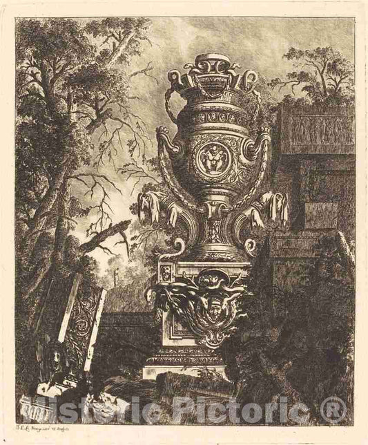 Art Print : Laurent Legeay, Vase with Two Fantastic Heads, 1768 - Vintage Wall Art