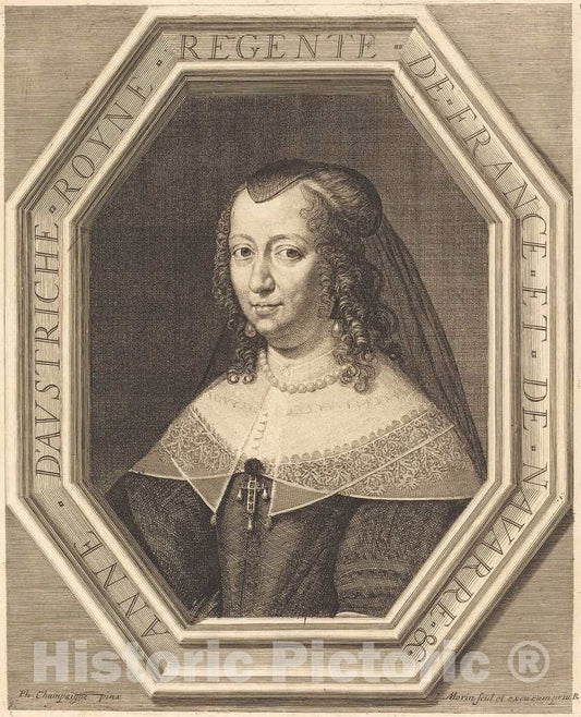 Art Print : Morin After Champaigne, Anne of Austria - Vintage Wall Art