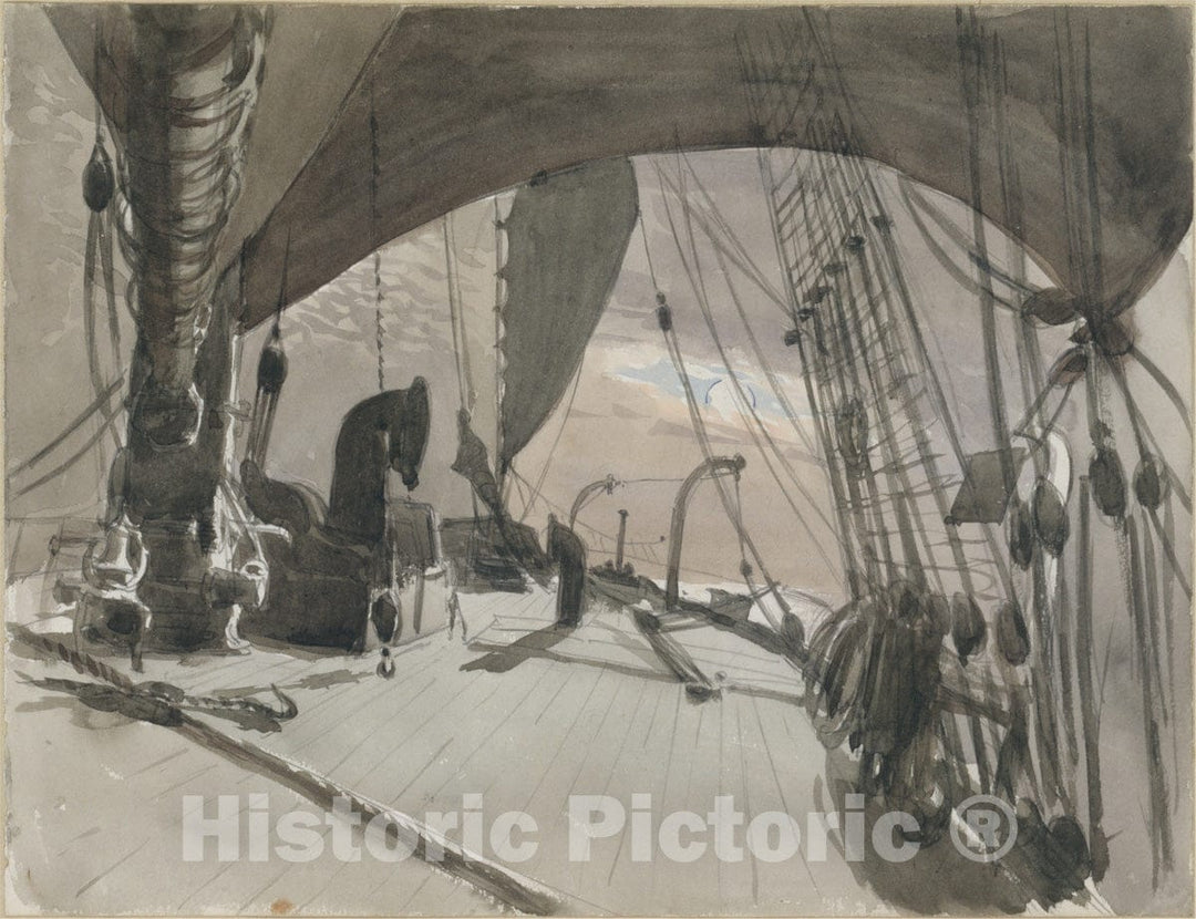 Art Print : John Singer Sargent - Deck of Ship in Moonlight (from Scrapbook) : Vintage Wall Art