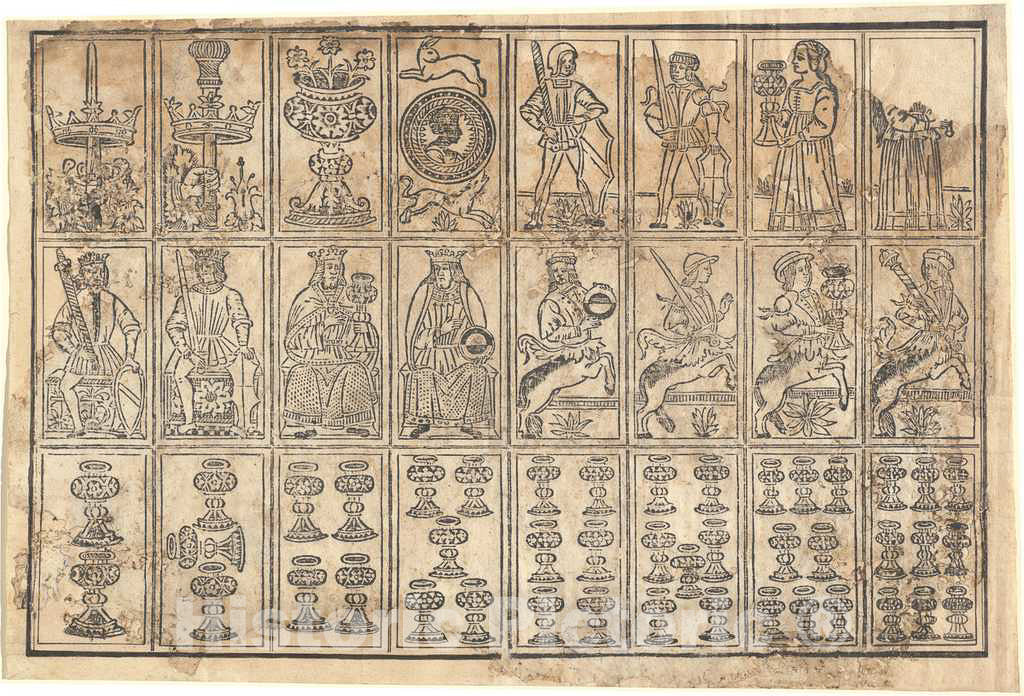 Art Print : Playing Cards, 15th Century - Vintage Wall Art