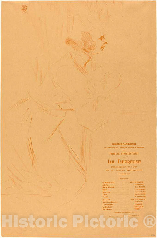 Art Print : Henri de Toulouse-Lautrec, Program for La lepreuse (Programme Pour La lÃ©preuse), 1896 - Vintage Wall Art