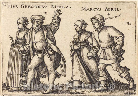 Art Print : Sebald Beham, March and April, c.1547 - Vintage Wall Art