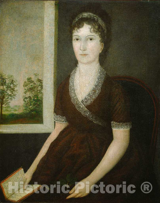 Art Print : Joshua Johnson, Sarah Ogden Gustin, c. 1805 - Vintage Wall Art