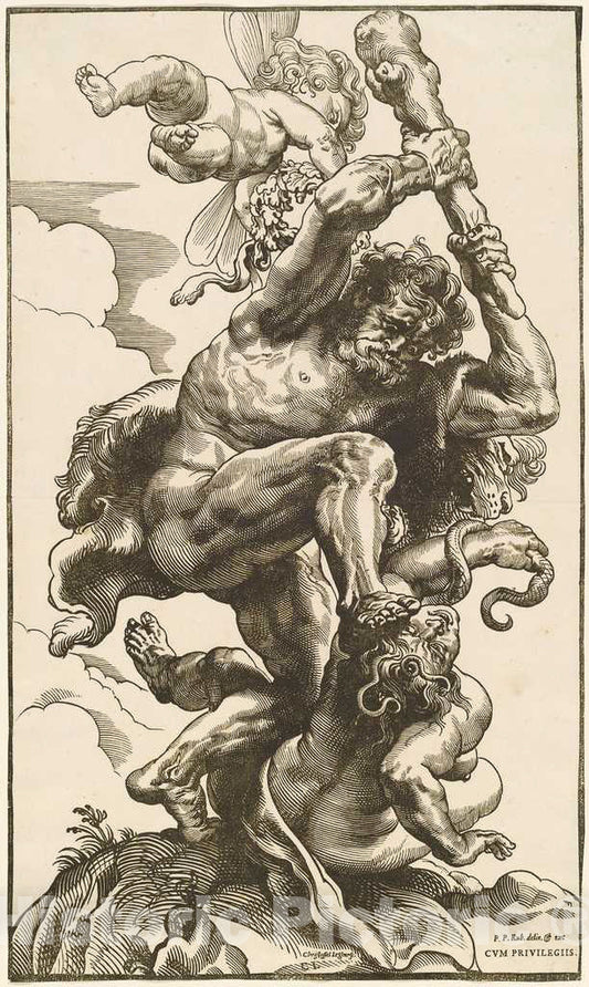 Art Print : Jegher After Rubens, Hercules Fighting The Fury and The Discord - Vintage Wall Art