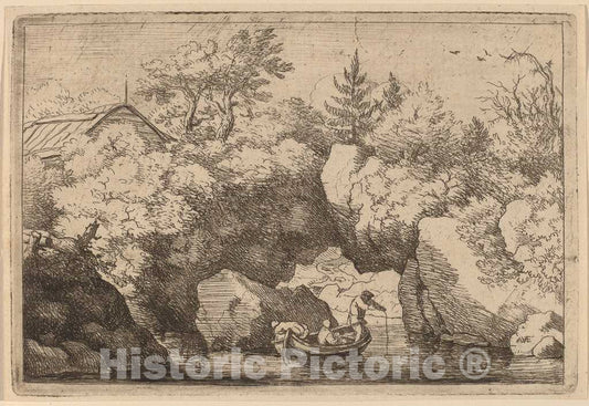 Art Print : Allart Van Everdingen, Skiff Under a Cleft Rock, c.1651 - Vintage Wall Art