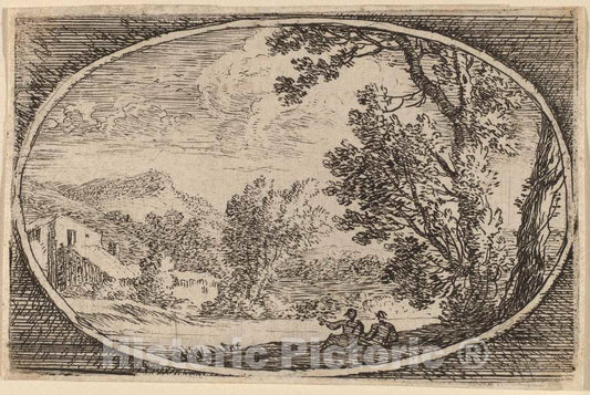 Art Print : Herman Van Swanevelt, Two Men Seated Near The Waterside - Vintage Wall Art