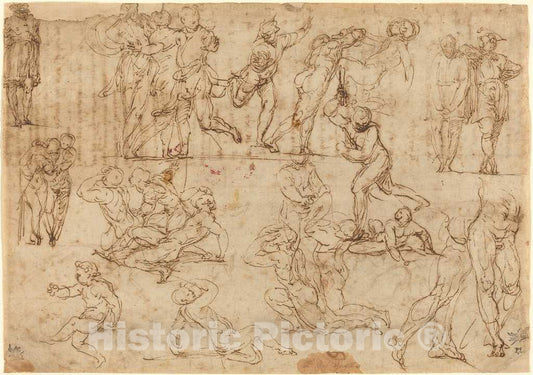 Art Print : Perino del Vaga, Figure Studies [Recto] - Vintage Wall Art