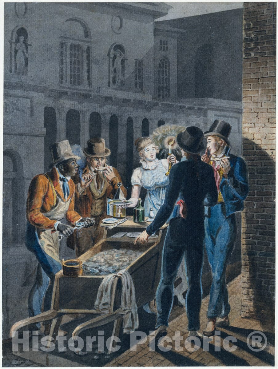 Art Print : John Lewis Krimmel - Nightlife in Philadelphia—an Oyster Barrow in Front of The Chestnut Street Theater : Vintage Wall Art