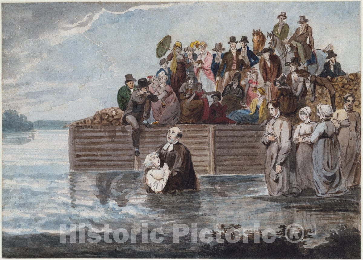 Art Print : Pavel Petrovich Svinin - A Philadelphia Anabaptist Immersion During a Storm : Vintage Wall Art