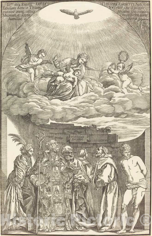 Art Print : Jackson After Titian, The Virgin in Clouds and Six Saints, 1742 - Vintage Wall Art