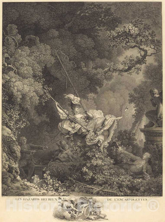 Art Print : Nicolas Delaunay After Fragonard, Les Hazards heureux de l'Escarpolette, 1782 - Vintage Wall Art
