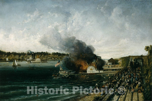 Art Print : Burning of The Sidewheeler Henry Clay : Vintage Wall Art