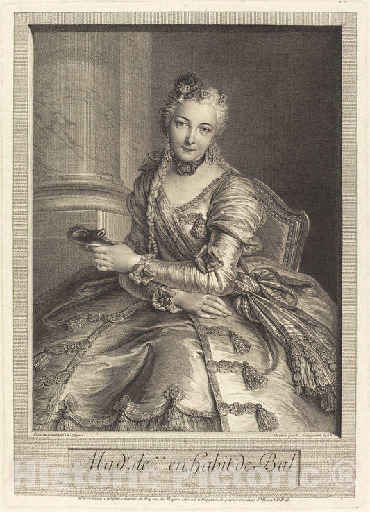 Art Print : Louis de Surugue After Charles-Coypel, Mme. de M en Habit de bal, 1746 - Vintage Wall Art