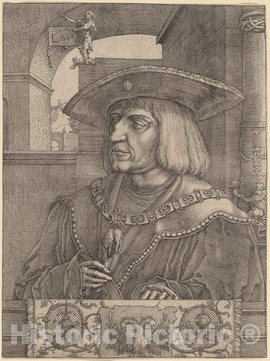 Art Print : Lucas Van Leyden, Emperor Maximilian I, 1520 - Vintage Wall Art